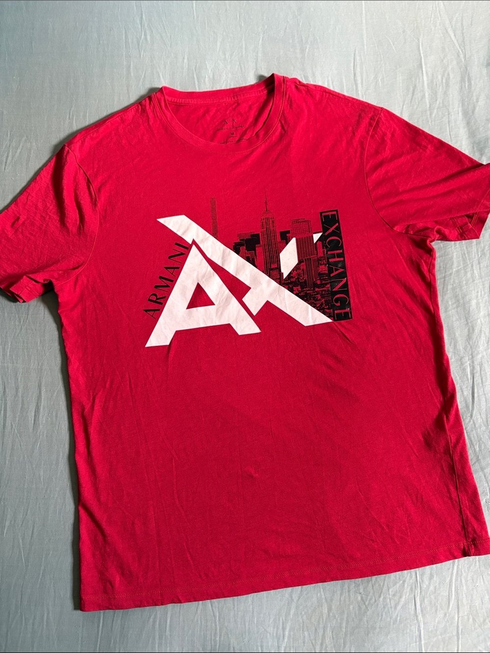 Armani Exchange Red Short-Sleeve AX Logo Tee with Black & White Graphic